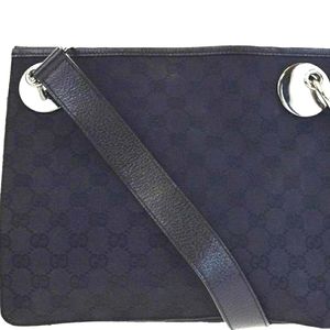 GUCCI GG Web Canvas Leather Black Crossbody Shoulder Bag